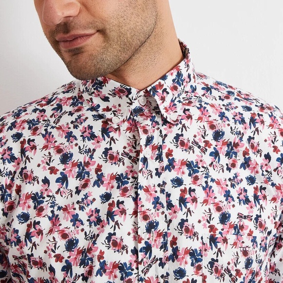 White Floral Button-up Mens Shirt - Picture 3 of 5